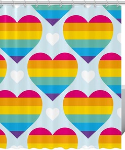 Colorful Heart Shower Curtain in Rainbow for Bathroom Decor