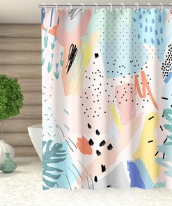 Colorful Minimalist Geometric Art Shower Curtain in Pink and Blue for a Modern and Stylish Bathroom Decor