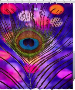 Colorful Modern Peacock Feather Fabric Shower Curtain for Bathroom Decor
