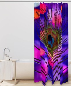 Colorful Modern Peacock Feather Fabric Shower Curtain for Bathroom Decor