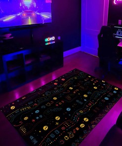 Colorful Pac-Man Inspired Arcade Pattern Area Rug - Elevate Your Home Decor with this Eye-Catching Rug