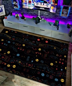 Colorful Pac-Man Inspired Arcade Pattern Area Rug - Elevate Your Home Decor with this Eye-Catching Rug
