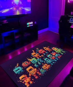 Colorful Pixel Robots Space Invaders Area Rug - Add a Playful Touch to Your Living Room or Bedroom