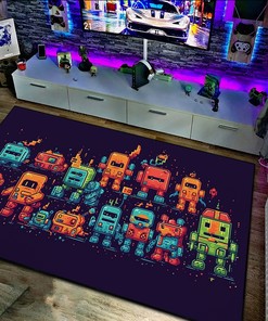 Colorful Pixel Robots Space Invaders Area Rug - Add a Playful Touch to Your Living Room or Bedroom