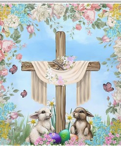Colorful Rabbit Shower Curtain with Boho Easter Egg and Flowers for Fun Bathroom Decor