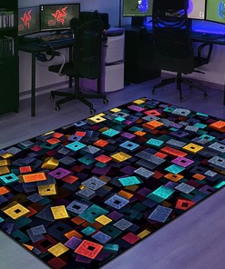 Colorful Shapes in the Sky Gamercore Arcade Pattern Rug
