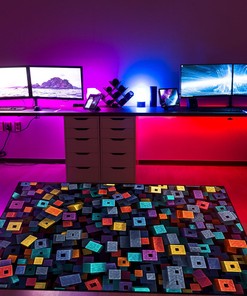 Colorful Shapes in the Sky Gamercore Arcade Pattern Rug