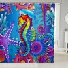 Colorful Undersea World Shower Curtain for Kids and Adults, Watercolor Seahorse Theme Bathroom Decor, Waterproof Fabric