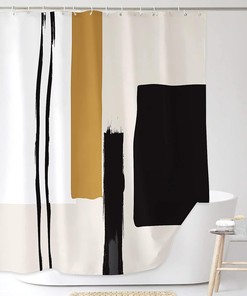 Contemporary Beige and Black Geometric Striped Shower Curtain for Modern Bathroom Decor 