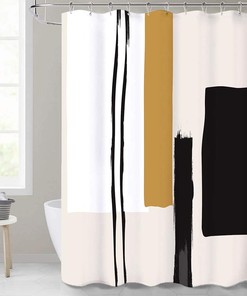 Contemporary Beige and Black Geometric Striped Shower Curtain for Modern Bathroom Decor