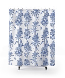 Cool Blue Boho Monkey Jungle Shower Curtain - Add a Touch of Artistic Bohemian Style to Your Bathroom