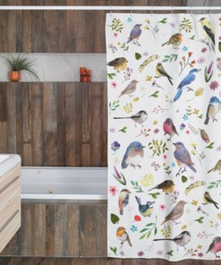 Cottagecore Bird Lover Shower Curtain - Bathroom Curtain Decor