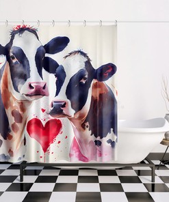 Cow Watercolor Shower Curtain - Bathroom Decor - Housewarming Gift