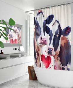 Cow Watercolor Shower Curtain - Bathroom Decor - Housewarming Gift