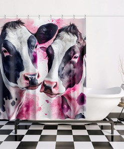 Cow Watercolor Shower Curtain - Bathroom Decor - Housewarming Gift