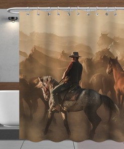 Cowboy Riding Horse John Wayne Shower Curtain for Rustic Bathroom Decor