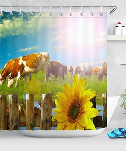 Cows and Sunflowers Sunset Shower Curtain - Rustic and Charming Bathroom Decor