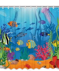 Creative Sea Ocean Aquarium Theme Shower Curtain for Beautiful Bathroom Decoration