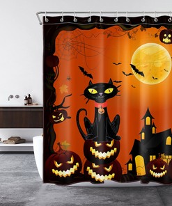 Creepy Moon Horror Pumpkin Black Cat Halloween Shower Curtain Set: A Frightening Addition to Your Bathroom Decor