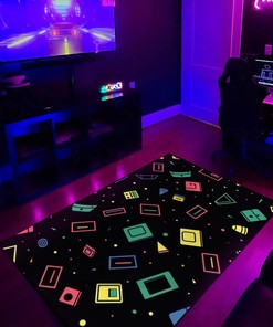 Customizable Arcade Pattern Game Room Carpet for Home, Gamer Rug for Bedroom