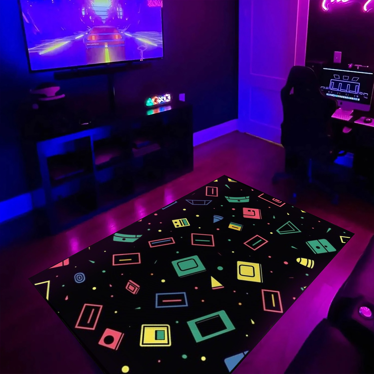 Customizable Arcade Pattern Game Room Carpet for Home, Gamer Rug for Bedroom