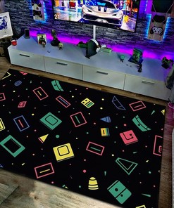 Customizable Arcade Pattern Game Room Carpet for Home, Gamer Rug for Bedroom