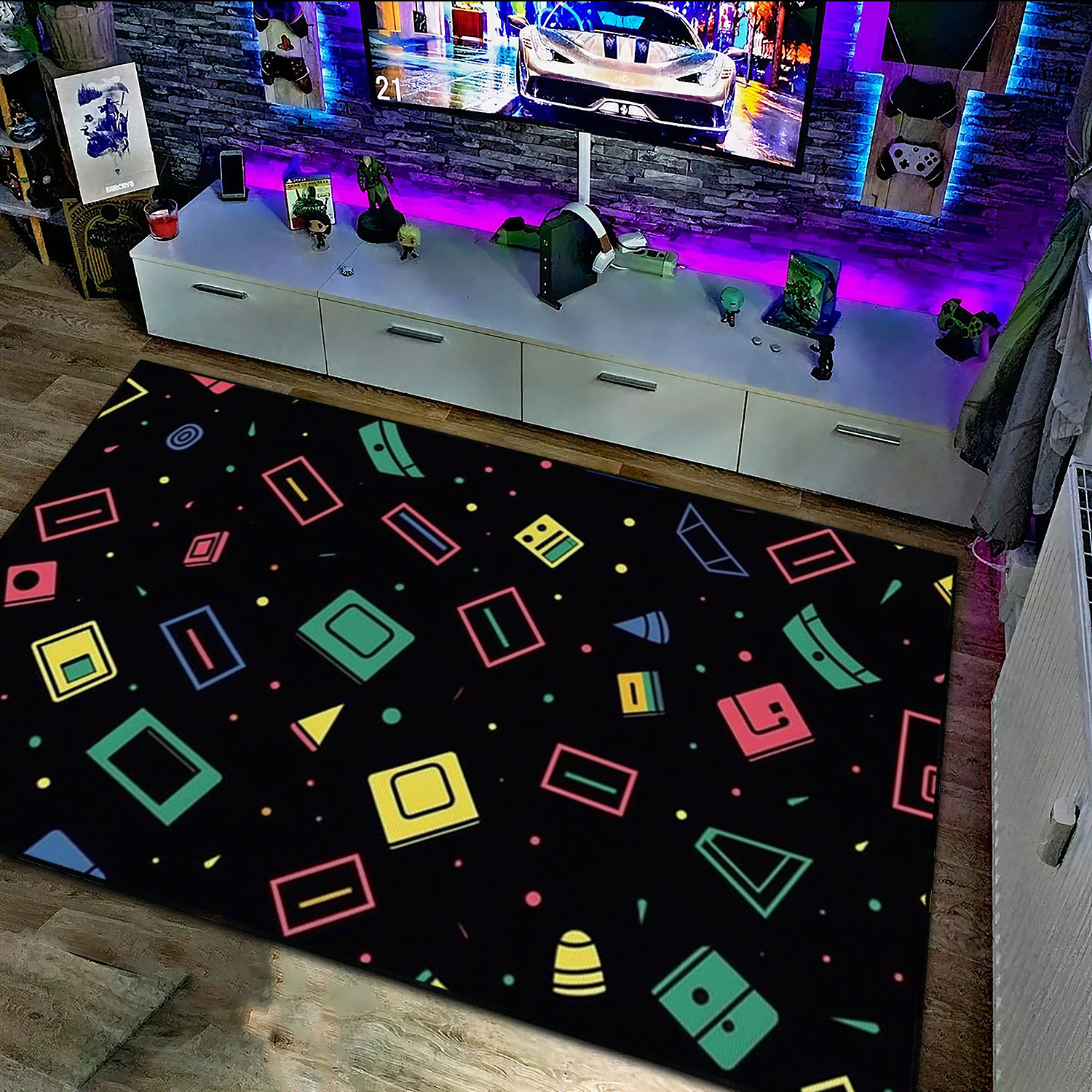 Customizable Arcade Pattern Game Room Carpet for Home, Gamer Rug for Bedroom