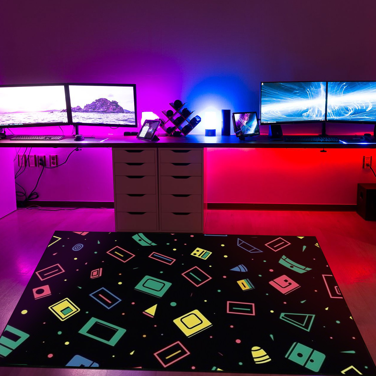 Customizable Arcade Pattern Game Room Carpet for Home, Gamer Rug for Bedroom
