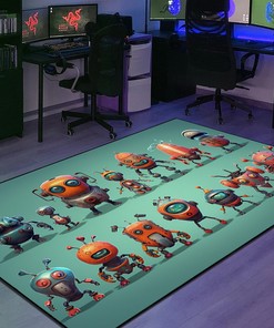 Customizable Arcade Pattern Robot Enemies Area Rug