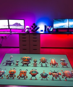Customizable Arcade Pattern Robot Enemies Area Rug