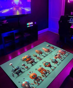 Customizable Arcade Pattern Robot Enemies Area Rug