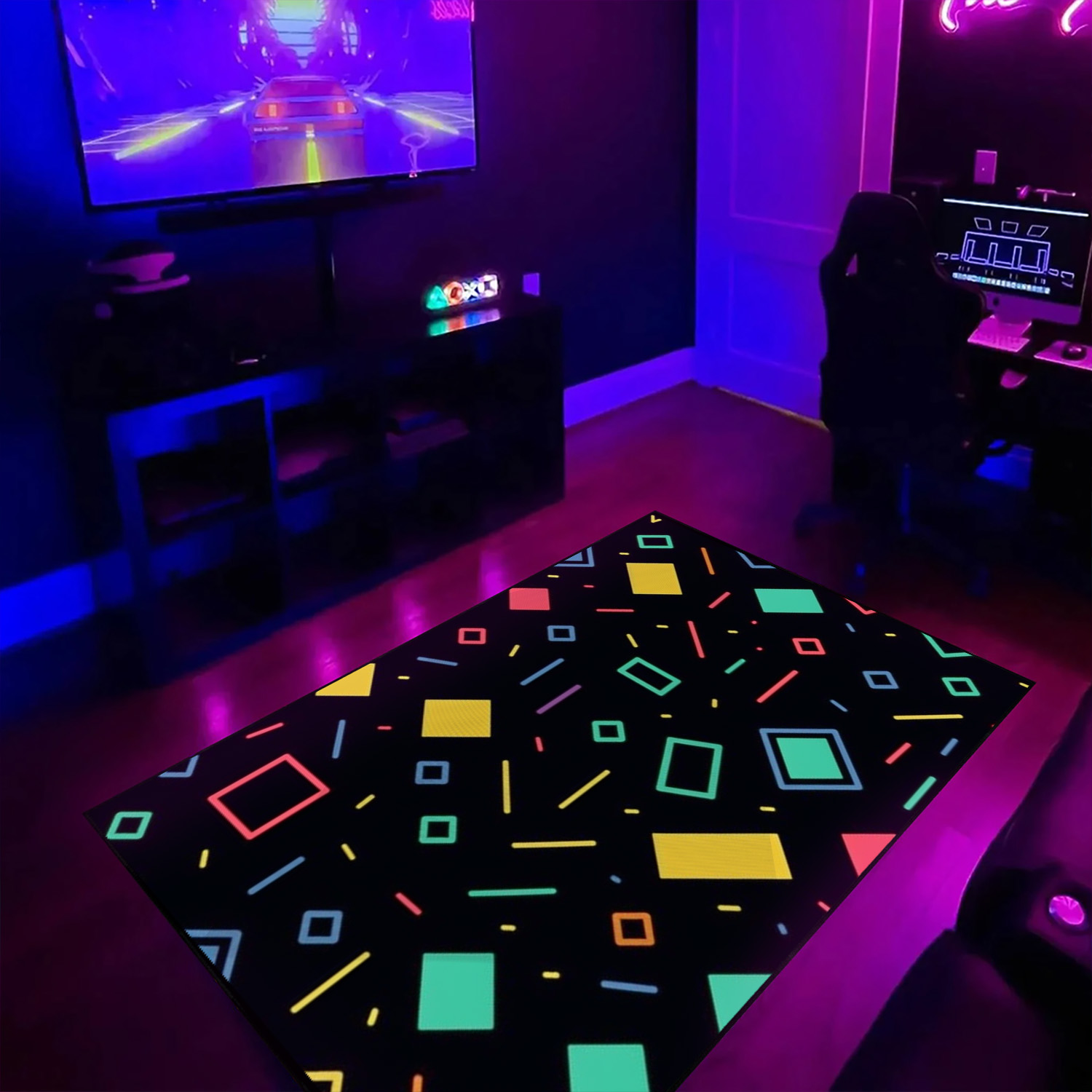 Customizable Arcade Pattern Rug for Living Room