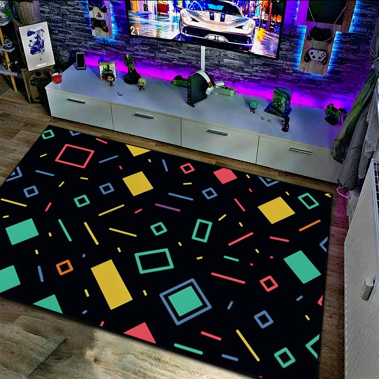 Customizable Arcade Pattern Rug for Living Room