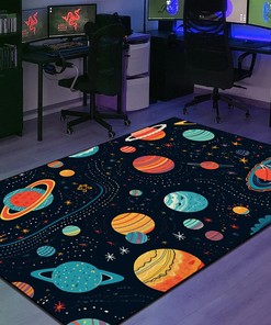 Customizable Arcade Pattern Space-Themed Patterns Area Rug