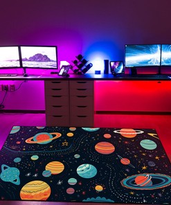 Customizable Arcade Pattern Space-Themed Patterns Area Rug