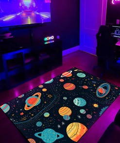 Customizable Arcade Pattern Space-Themed Patterns Area Rug