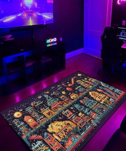 Customizable Arcade Patternated Game Landmarks Area Rug