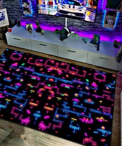 Customizable Dark and Neon 80s Arcade Carpet Space Invaders Rug