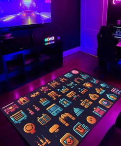 Customizable Old School Arcade Patterns with Game Icon Area Rug