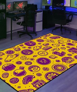 Customizable Purple Circle Icons in Yellow Background Gamer Rug for Home Decor