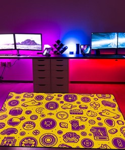 Customizable Purple Circle Icons in Yellow Background Gamer Rug for Home Decor
