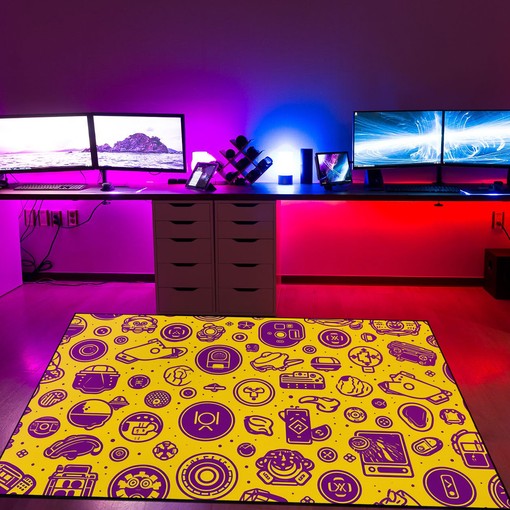 Customizable Purple Circle Icons in Yellow Background Gamer Rug for Home Decor