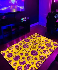 Customizable Purple Circle Icons in Yellow Background Gamer Rug for Home Decor