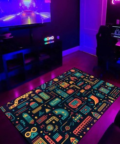 Customizable Retro Arcade Typography Area Rug for Home Decoration