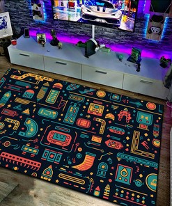 Customizable Retro Arcade Typography Area Rug for Home Decoration