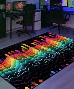 Customizable Retro Game Sound Waves Arcade Pattern Area Rug
