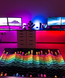 Customizable Retro Game Sound Waves Arcade Pattern Area Rug