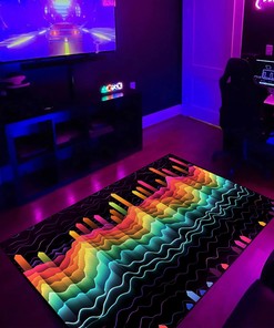 Customizable Retro Game Sound Waves Arcade Pattern Area Rug
