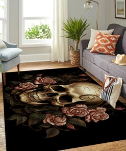Customizable Skull with Roses Rustic Realism Style Area Rug