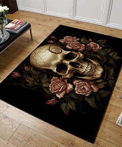Customizable Skull with Roses Rustic Realism Style Area Rug